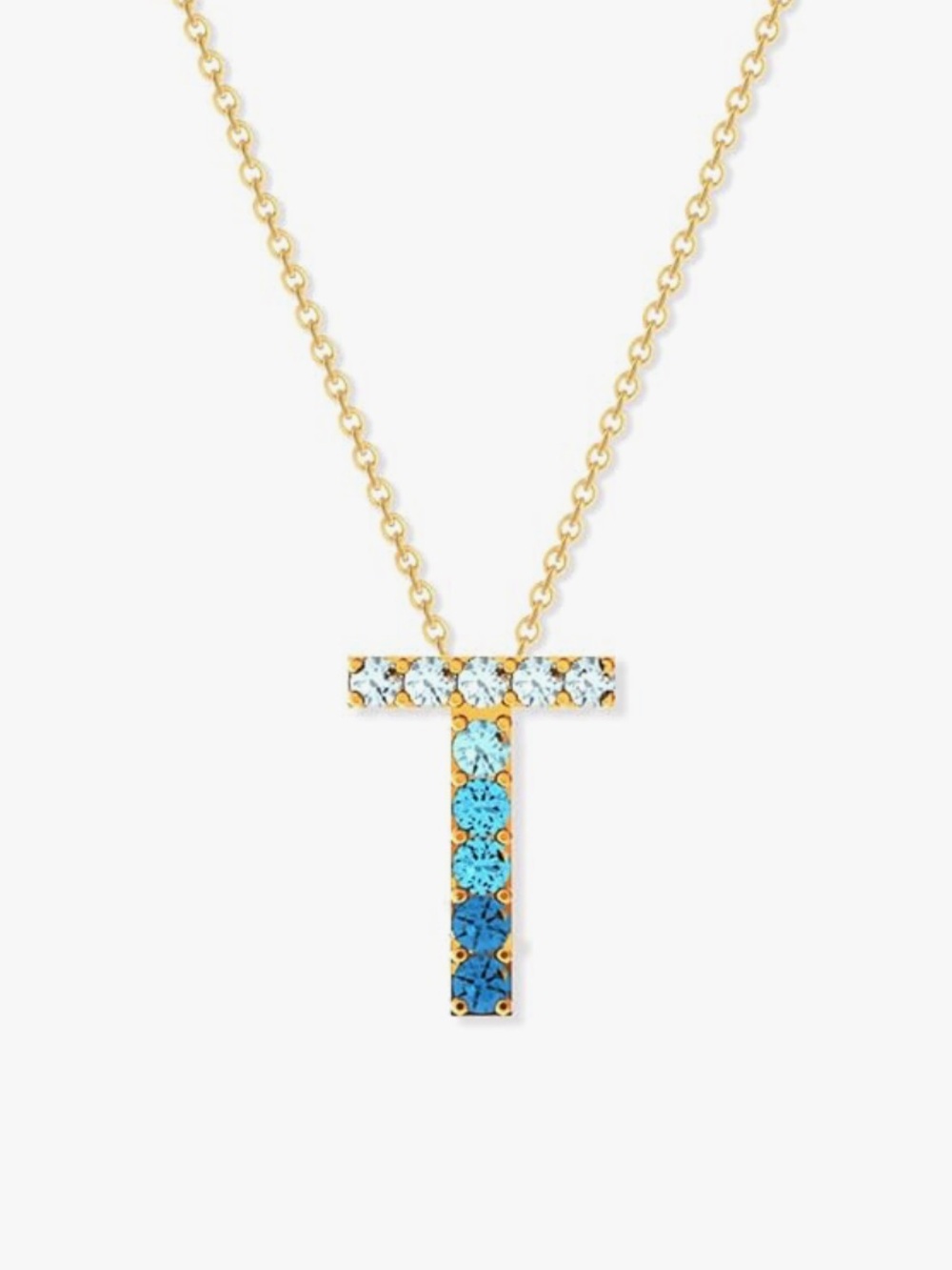 Amazon Gold-Tone 'T' Necklace with Blue Gradient Crystals
